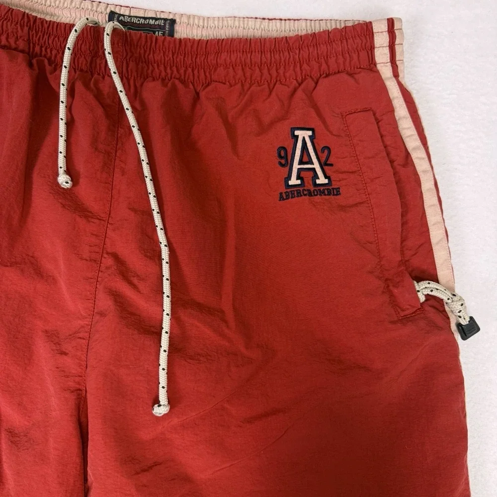 Vtg Y2K Abercrombie & Fitch Red Nylon Track Pants XL‎ 90s Baggy Windbreaker Zip